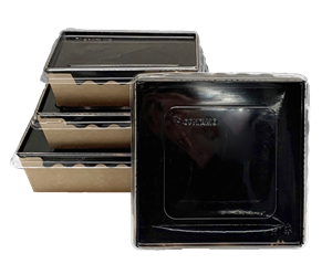 Papírový box / miska EKO na salát 150x150x50 mm hnědo-černý s transp. víčkem