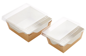 Papírový box / miska EKO na salát 165x165x65 mm hnědý s transp. víčkem ideal pack®
