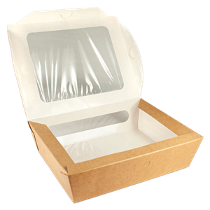 Papírový box / miska EKO na salát 190x150x50 mm hnědý s okénkem ideal pack®