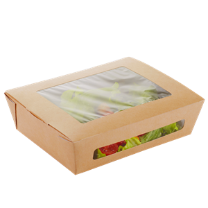 Papírový box / miska EKO na salát 190x150x50 mm hnědý s okénkem ideal pack®