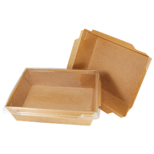 Papírový box / miska EKO na salát 170x135x48 mm hnědý s transp. víčkem ideal pack®