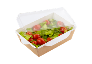 Papírový box / miska EKO na salát 207x127x55 mm hnědý s transp. víčkem