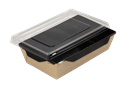Papírový box / miska EKO na salát 207x127x55 mm hnědo-černý s transp. víčkem