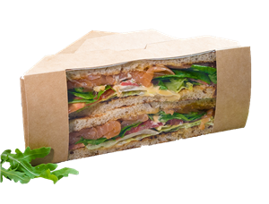 Papírový box EKO na sendvič 130x130x70 mm hnědý s okénkem