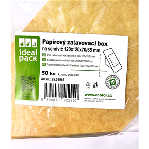 Papírový zatavovací box na sendvič 120x120x70/65 mm hnědý ideal pack®