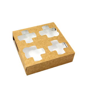 Papírový podnos EKO na 4 kelímky 180x180x50 mm hnědý ideal pack®