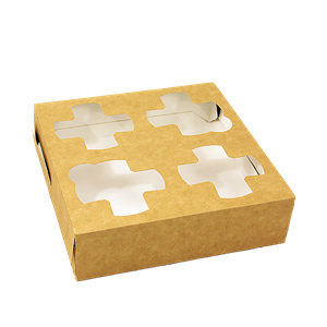 Papírový podnos EKO na 4 kelímky 180x180x50 mm hnědý ideal pack®