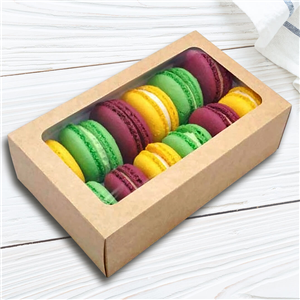 Papírová krabička EKO na makronky 180x110x55 mm hnědá s okénkem ideal pack®