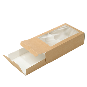Papírová krabička EKO na makronky 180x110x55 mm hnědá s okénkem ideal pack®