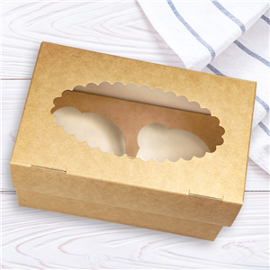 Papírová krabička EKO na muffiny 100x160x100 mm hnědá s okénkem ideal pack®