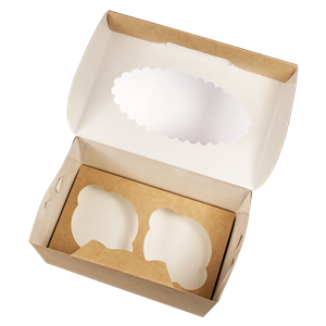 Papírová krabička EKO na muffiny 100x160x100 mm hnědá s okénkem ideal pack®