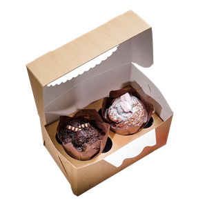 Papírová krabička EKO na muffiny 100x160x100 mm hnědá s okénkem ideal pack®