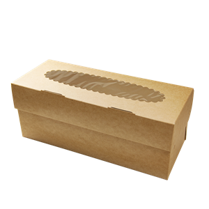 Papírová krabička EKO na muffiny 250x100x100 mm hnědá s okénkem ideal pack®