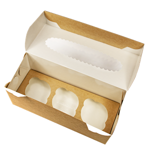 Papírová krabička EKO na muffiny 250x100x100 mm hnědá s okénkem ideal pack®
