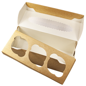 Papírová krabička EKO na muffiny 250x100x100 mm hnědá s okénkem ideal pack®