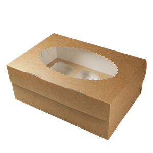 Papírová krabička EKO na muffiny 250x170x100 mm hnědá s okénkem ideal pack®
