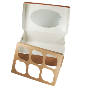 Papírová krabička EKO na muffiny 250x170x100 mm hnědá s okénkem ideal pack®