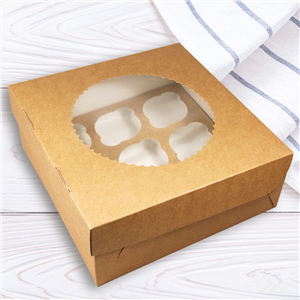 Papírová krabička EKO na muffiny 250x250x100 mm hnědá s okénkem ideal pack®