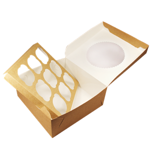 Papírová krabička EKO na muffiny 250x250x100 mm hnědá s okénkem ideal pack®