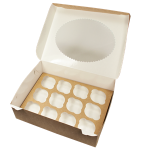 Papírová krabička EKO na muffiny 330x250x100 mm hnědá s okénkem ideal pack®