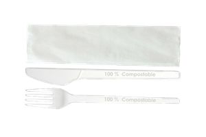 Příborový set PLA vidlička + nůž + ubrousek 16 cm