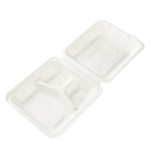 Menu box z cukrové třtiny 235x227x50/80 mm 3-dílný bílý