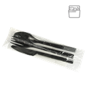 Plastový příborový set PS/PAP černý (vidlička + nůž + lžíce + ubrousek)
