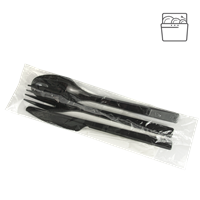 Plastový příborový set PS/PAP černý (vidlička + nůž + lžíce + ubrousek)
