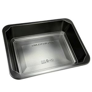 Plastová zatavovací miska EXTRA LIGHT 1D černá PP 227x178x50 mm ideal pack®