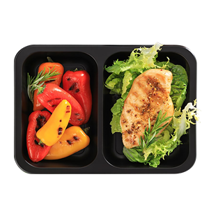 Plastová zatavovací miska 2D černá PP 227x178x50 mm ideal pack®