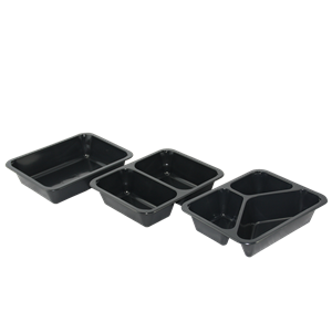 Plastová zatavovací miska LIGHT 3D černá PP 227x178x50 mm ideal pack®