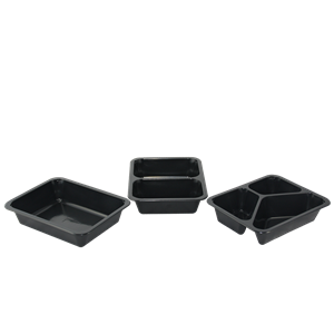Plastová zatavovací miska 1D černá PP 227x178x30 mm ideal pack®